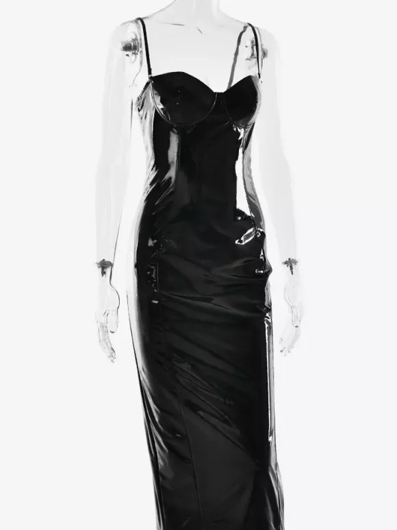 Robe midi moulante en cuir éco-responsable sexy pour femmes 2026