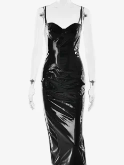Robe midi moulante en cuir éco-responsable sexy pour femmes 2026