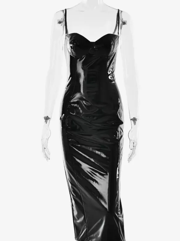 Robe midi moulante en cuir éco-responsable sexy pour femmes 2026