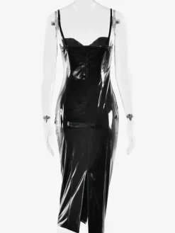 Robe midi moulante en cuir éco-responsable sexy pour femmes 2026
