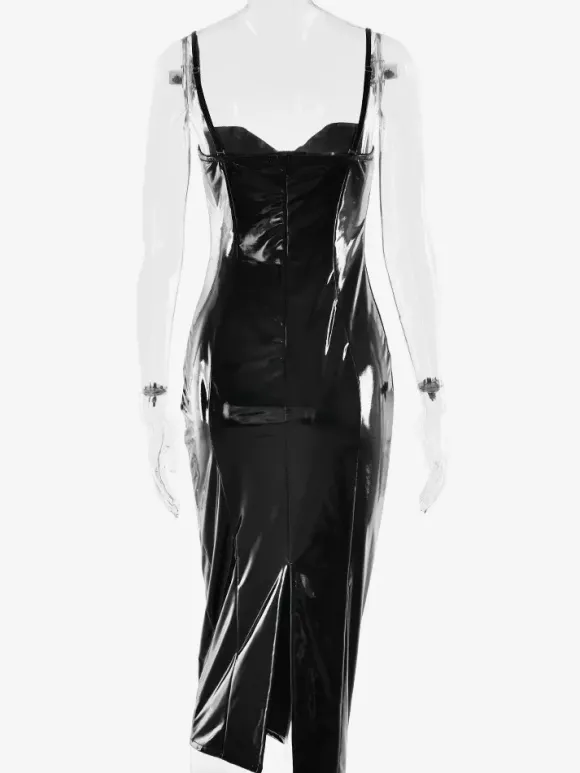 Robe midi moulante en cuir éco-responsable sexy pour femmes 2026