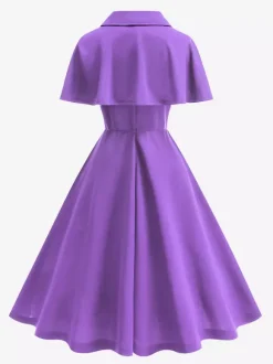 Robe midi vintage années 50 avec cape pour femme coupe trapèze style patineuse - Idéale pour une soirée rétro d'été 2026