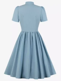 Robe midi vintage années 1950 pour femme - Col n艙ud manches courtes coupe évasée style rockabilly - Idéale pour une garden-party (2026)