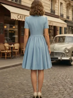 Robe midi vintage années 1950 pour femme - Col n艙ud manches courtes coupe évasée style rockabilly - Idéale pour une garden-party (2026)