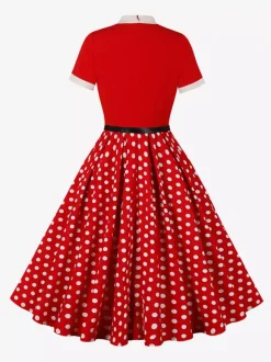 Robe midi vintage années 1950 pour femme - Robe trapèze imprimée à col n艙ud papillon - Idéale pour un thé printanier (2026)