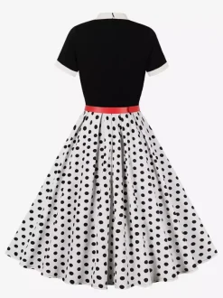 Robe midi vintage années 1950 pour femme - Robe trapèze imprimée à col n艙ud papillon - Idéale pour un thé printanier (2026)