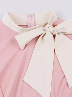 Robe midi vintage années 1950 pour femme - Robe trapèze imprimée à col n艙ud papillon - Idéale pour un thé printanier (2026)