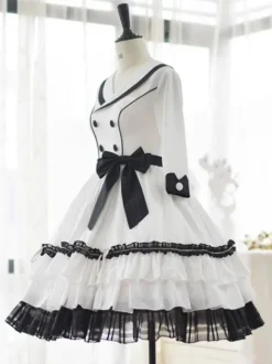 Robe Mignonne Lolita Polyester Manches 3/4 Volants Robe Douce Robe Lolita
