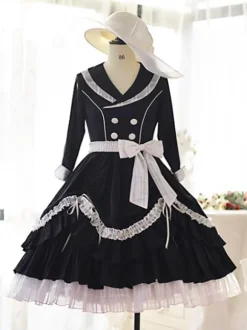 Robe Mignonne Lolita Polyester Manches 3/4 Volants Robe Douce Robe Lolita