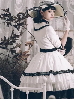 Robe Mignonne Lolita Polyester Manches 3/4 Volants Robe Douce Robe Lolita
