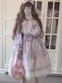 Robe Mignonne Lolita Robe À Manches Longues Bouffantes