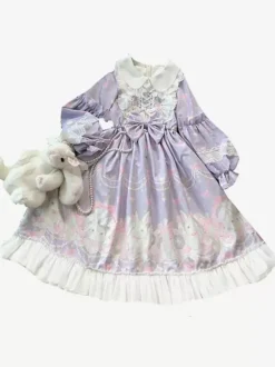 Robe Mignonne Lolita Robe À Manches Longues Bouffantes