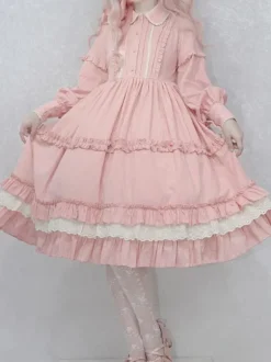 Robe Mignonne Lolita Robe À Manches Longues En Polyester
