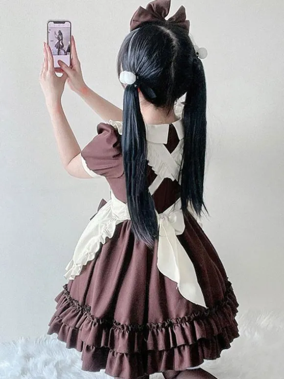 Robe Mignonne Lolita Robe À Volants En Polyester À Manches Courtes