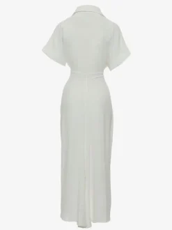 Robe Mi-longue Chemise Col Rabattu Plissé Manches Courtes Décontractée