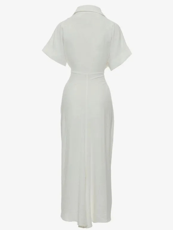Robe Mi-longue Chemise Col Rabattu Plissé Manches Courtes Décontractée