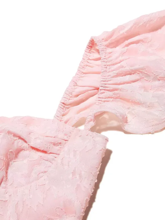 Robe mi-longue en jacquard floral rose pâle avec manches papillon coupe trapèze pour femme 2026