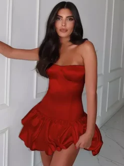 Robe mini bustier à ourlet volanté et corsage ajusté robe de fête d'anniversaire pour femme 2026