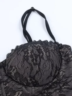 Robe mini corset en dentelle noire pour femme - Robe moulante sexy dos nu à lacets - Tenue de soirée estivale élégante et tendance 2026