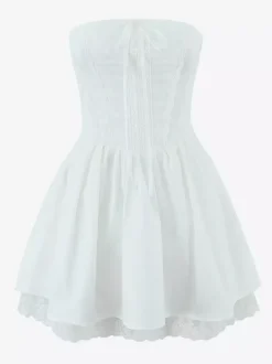 Robe mini-corset jaune beurre sans manches avec bordure en dentelle et dos lacé 2026