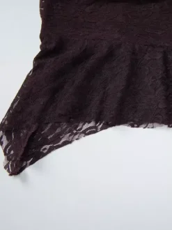 Robe mini dos nu en dentelle froncée marron foncé pour femme style décontracté audacieux