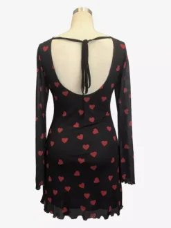 Robe mini dos nu à imprimé c艙ur et manches longues pour femme 2026
