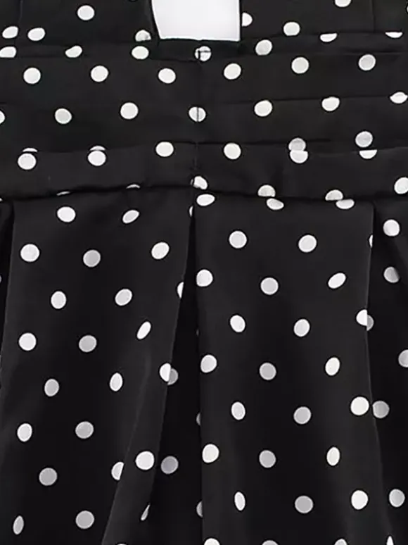 Robe mini dos nu à pois vintage pour femme - Robe d'été noire rétro à découpe en forme de goutte et col croisé - Idéale pour une soirée entre filles en 2026