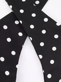 Robe mini dos nu à pois vintage pour femme - Robe d'été noire rétro à découpe en forme de goutte et col croisé - Idéale pour une soirée entre filles en 2026