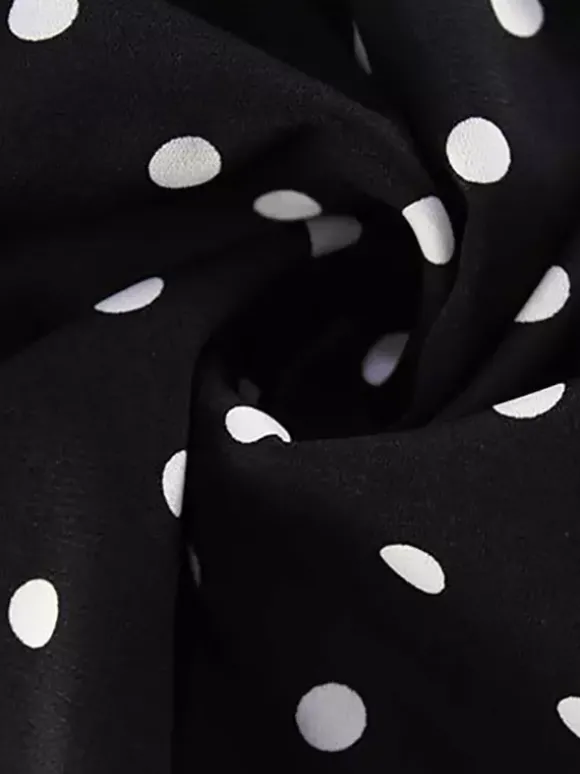 Robe mini dos nu à pois vintage pour femme - Robe d'été noire rétro à découpe en forme de goutte et col croisé - Idéale pour une soirée entre filles en 2026