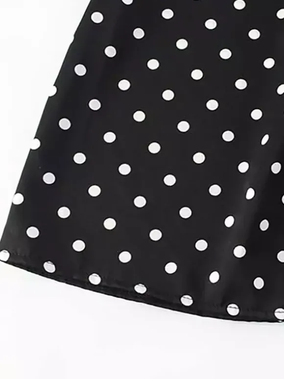 Robe mini dos nu à pois vintage pour femme - Robe d'été noire rétro à découpe en forme de goutte et col croisé - Idéale pour une soirée entre filles en 2026