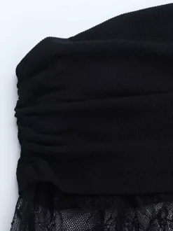 Robe mini en dentelle froncée pour femme - Robe moulante noire à épaules dénudées - Idéale pour les soirées en club du printemps 2026