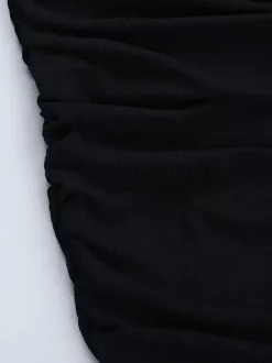 Robe mini en dentelle froncée pour femme - Robe moulante noire à épaules dénudées - Idéale pour les soirées en club du printemps 2026