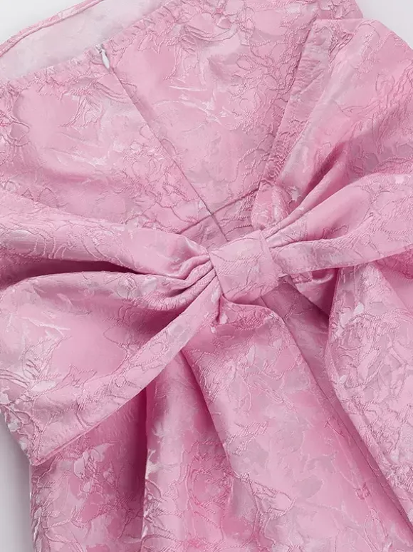 Robe mini Jacquard Coquette pour femme - Barbiecore avec grand n艙ud dans le dos sans manches coupe trapèze - Tenues de fête d'anniversaire d'été 2026