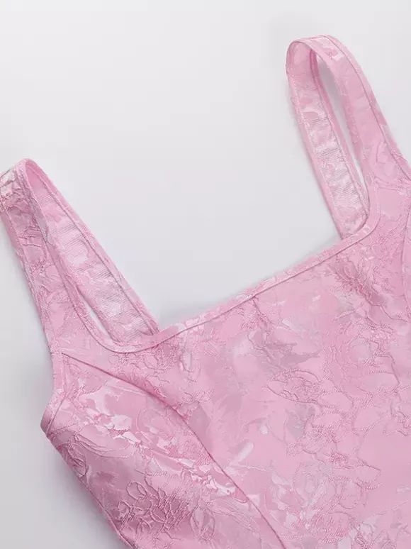 Robe mini Jacquard Coquette pour femme - Barbiecore avec grand n艙ud dans le dos sans manches coupe trapèze - Tenues de fête d'anniversaire d'été 2026