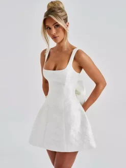 Robe mini Jacquard Coquette pour femme - Barbiecore avec grand n艙ud dans le dos sans manches coupe trapèze - Tenues de fête d'anniversaire d'été 2026