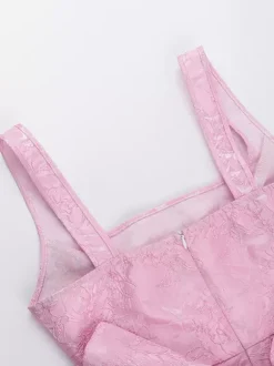 Robe mini Jacquard Coquette pour femme - Barbiecore avec grand n艙ud dans le dos sans manches coupe trapèze - Tenues de fête d'anniversaire d'été 2026