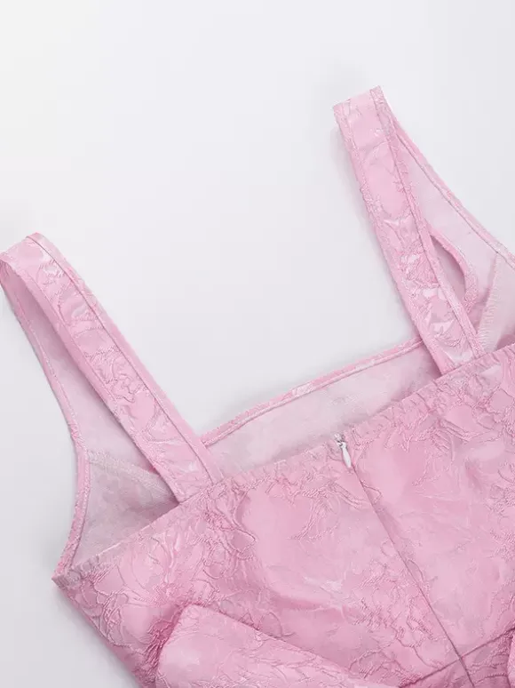 Robe mini Jacquard Coquette pour femme - Barbiecore avec grand n艙ud dans le dos sans manches coupe trapèze - Tenues de fête d'anniversaire d'été 2026