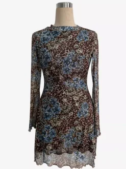 Robe mini léopard à imprimé floral et fente manches évasées collection femme 2026
