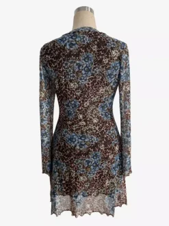Robe mini léopard à imprimé floral et fente manches évasées collection femme 2026