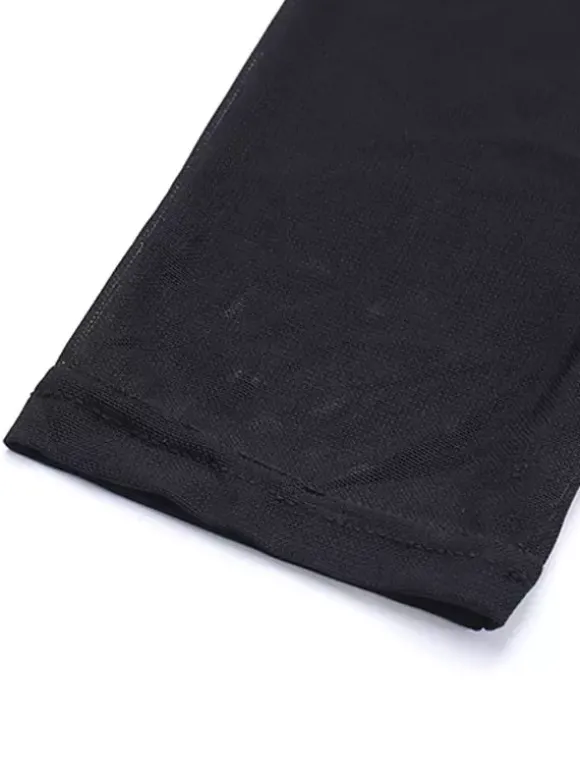 Robe mini à manches en résille pour femme - Noir élégant col montant bouffant style patineuse - Soirée cocktail printemps-été 2026