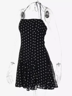 Robe mini pour femme sans manches dos nu taille haute noire chic