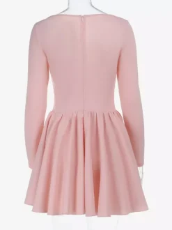 Robe mini rose trapèze style corset pour femme - Empiècements en dentelle Coquette manches longues - Fête d'anniversaire printanière 2026