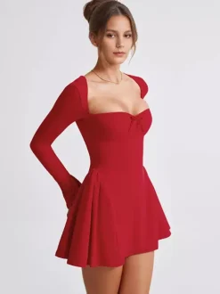 Robe mini sexy à manches longues et coupe trapèze pour femme 2026