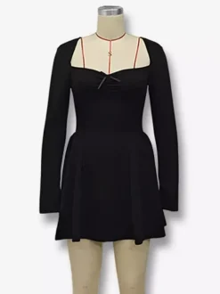 Robe mini sexy à manches longues et coupe trapèze pour femme 2026