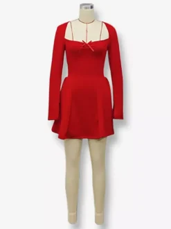 Robe mini sexy à manches longues et coupe trapèze pour femme 2026