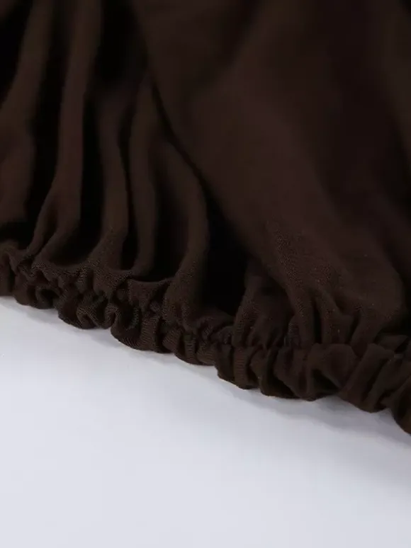 Robe moulante chic couleur café pour femme - Coupe mini à manches longues et fronces sexy - Tenue minimaliste pour le printemps 2026