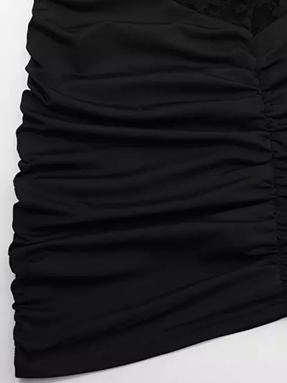Robe moulante en dentelle transparente ajourée pour femme - Robe fourreau mini froncée style gothique chic noir - Idéale pour une soirée d'été 2026