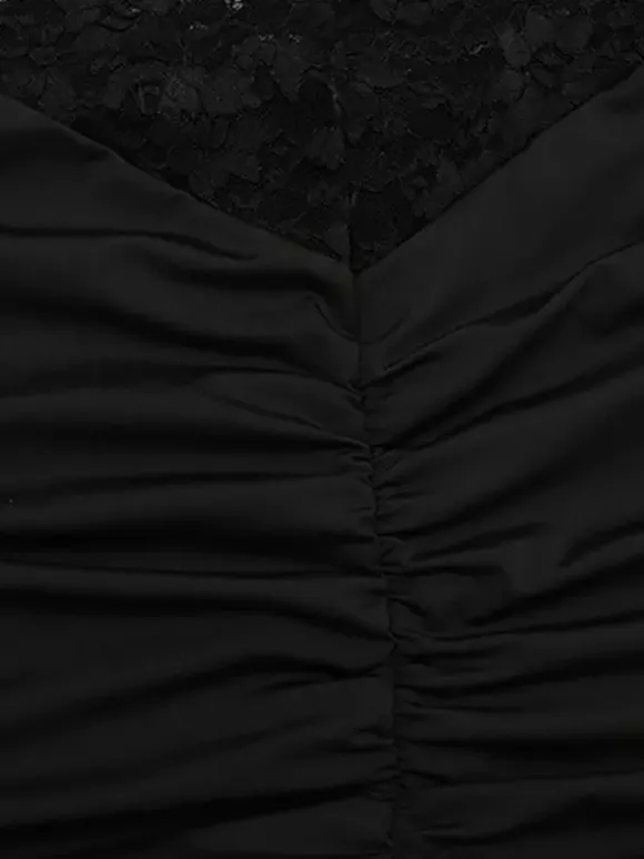 Robe moulante en dentelle transparente ajourée pour femme - Robe fourreau mini froncée style gothique chic noir - Idéale pour une soirée d'été 2026
