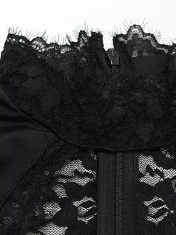 Robe moulante en dentelle transparente ajourée pour femme - Robe fourreau mini froncée style gothique chic noir - Idéale pour une soirée d'été 2026