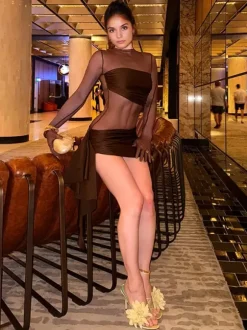 Robe moulante gantée Mini robe de club sexy en maille pour femmes 2026